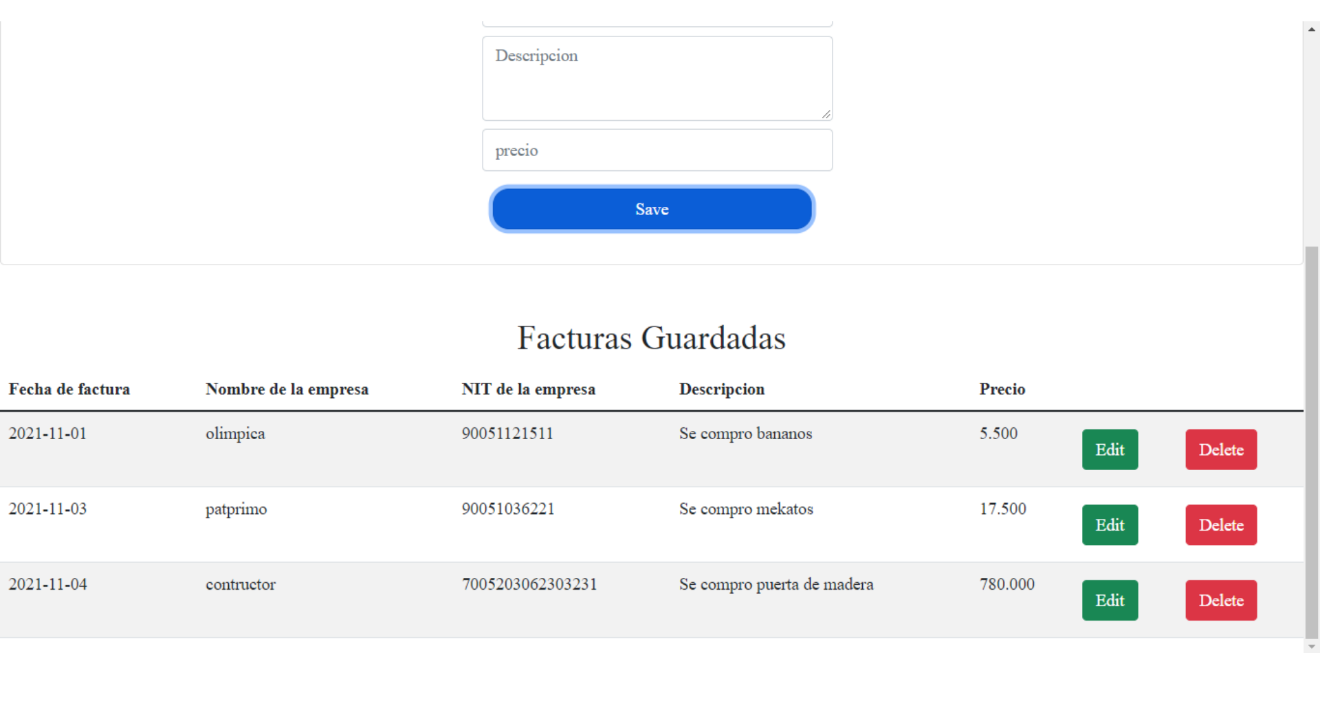 app facturas con dashboard